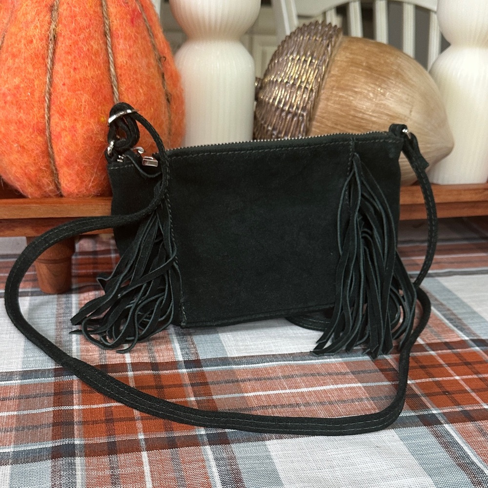 ASOS Dark Green Suede Crossbody Bag with Fringe